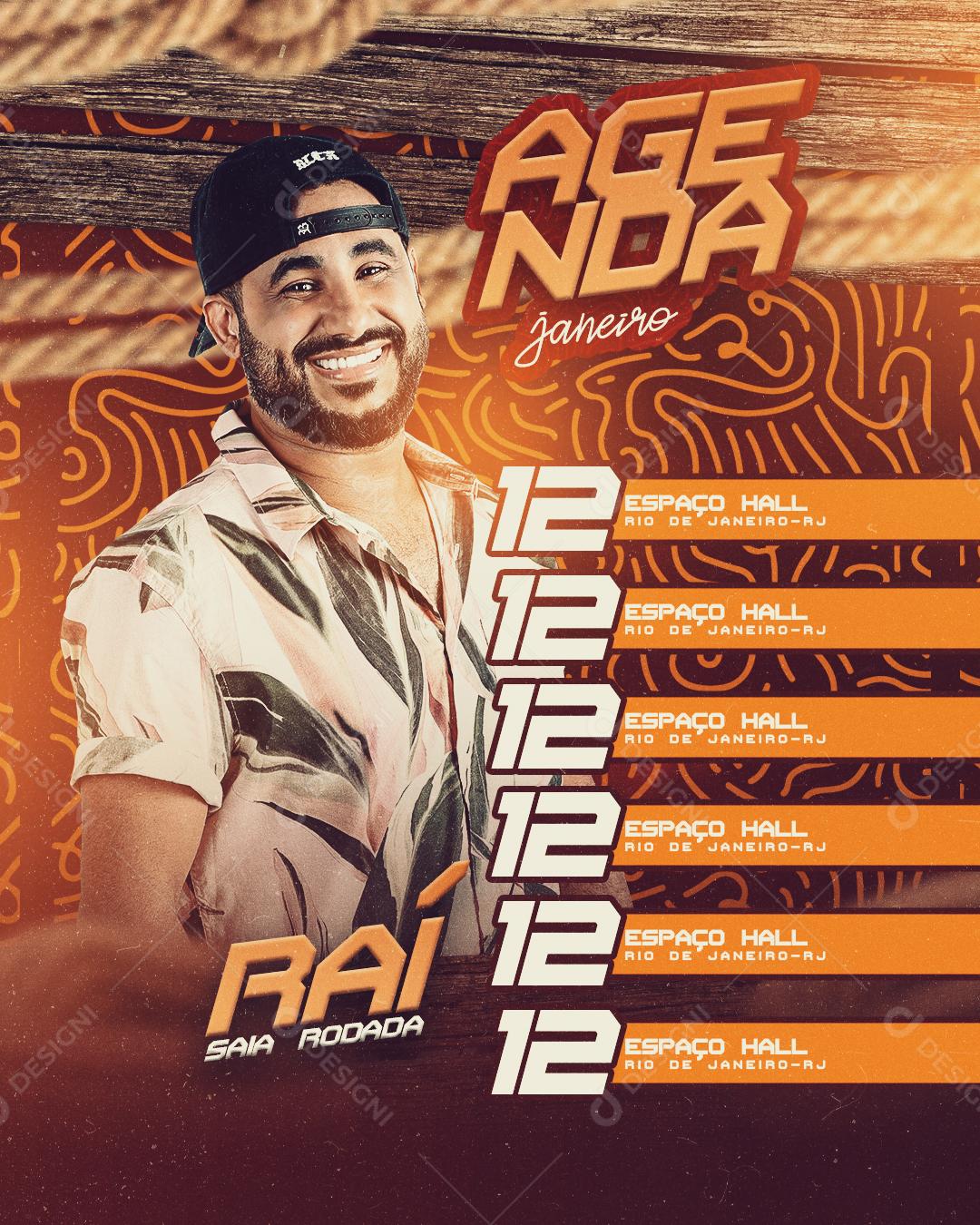 Flyers Agenda Janeiro Raí Saia Rodada Social Media PSD Editável