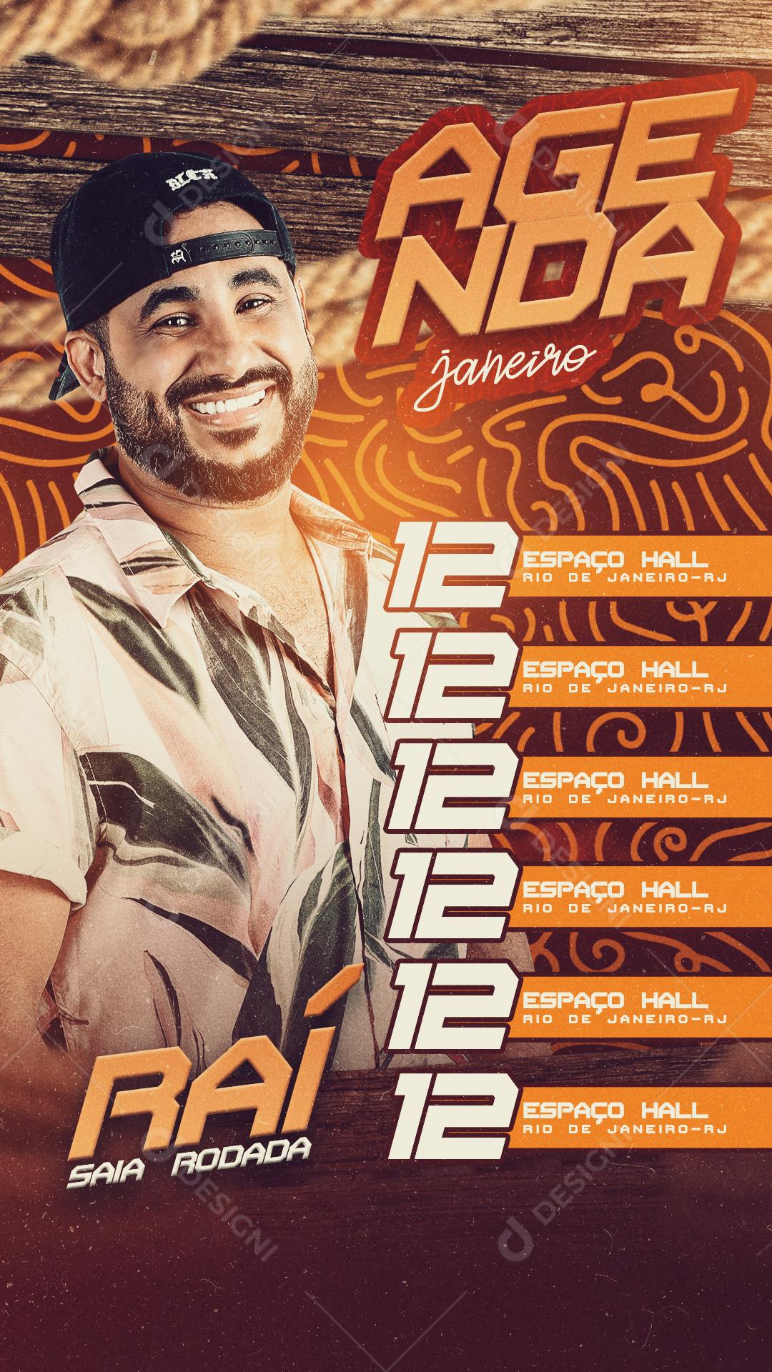 Flyers Agenda Janeiro Raí Saia Rodada Social Media PSD Editável