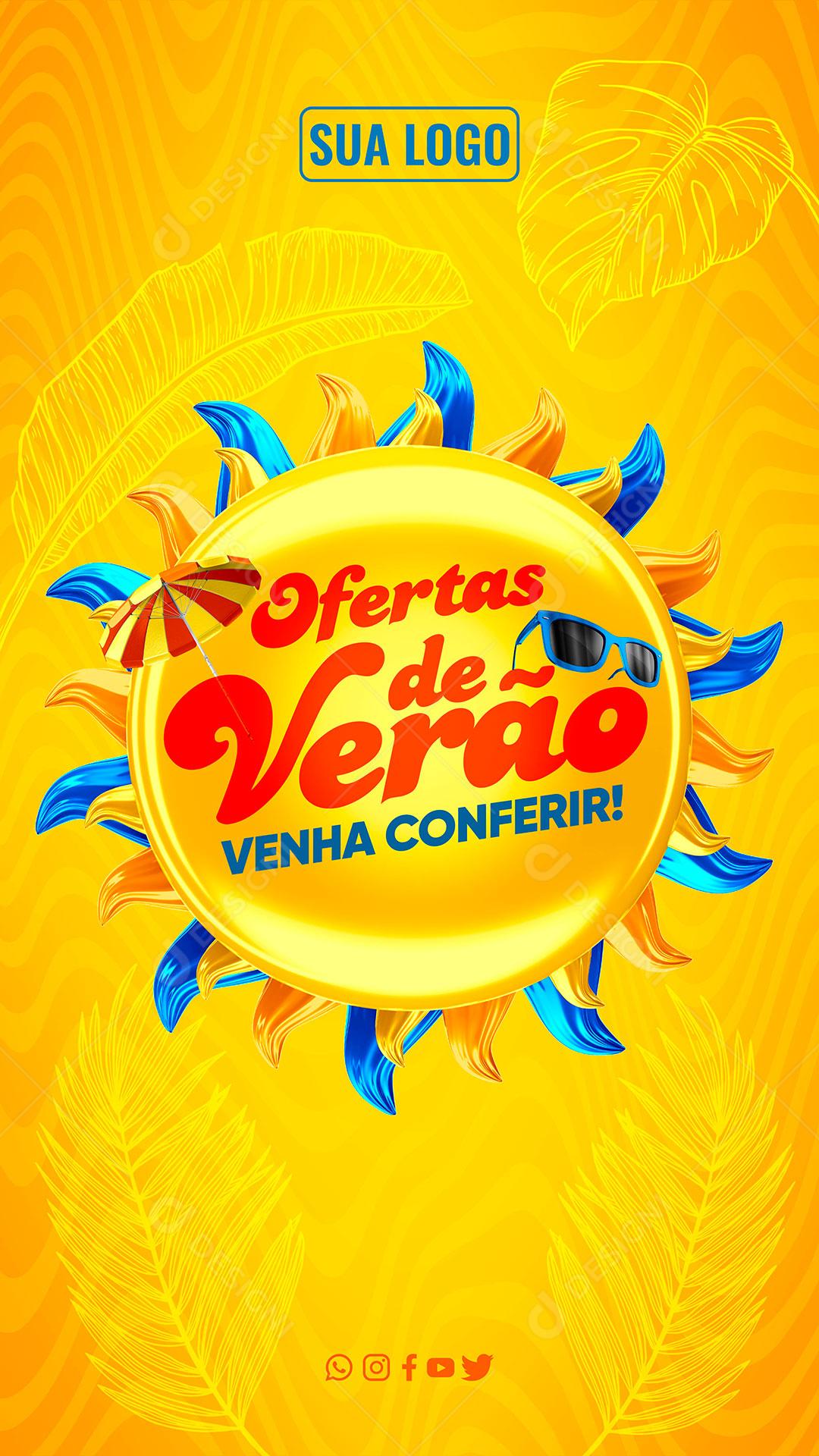 Publicação Story Mídia Social Sobre Ofertas de Verão para Vendas no Brasil PSD Editável