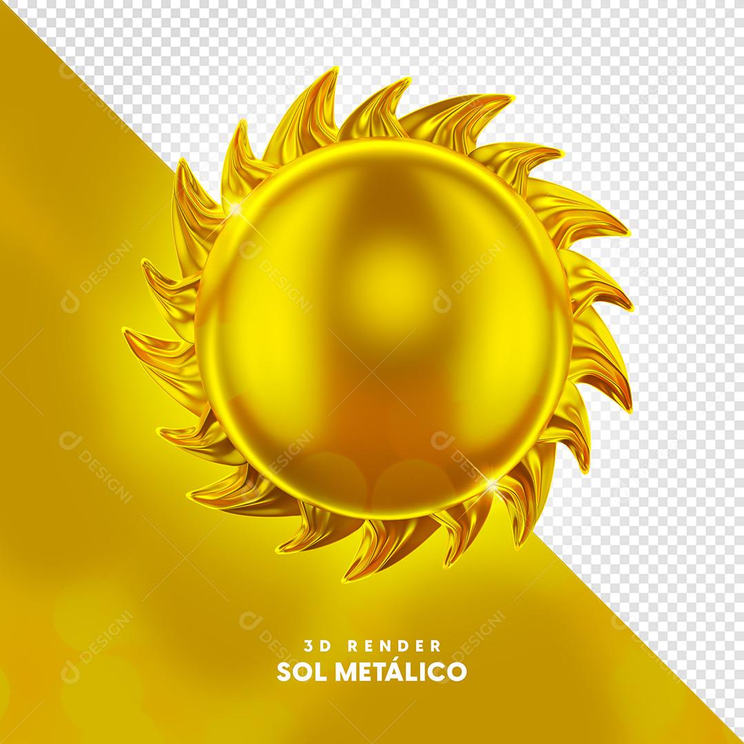 Selo 3D Sol Metálico Para Composição PSD