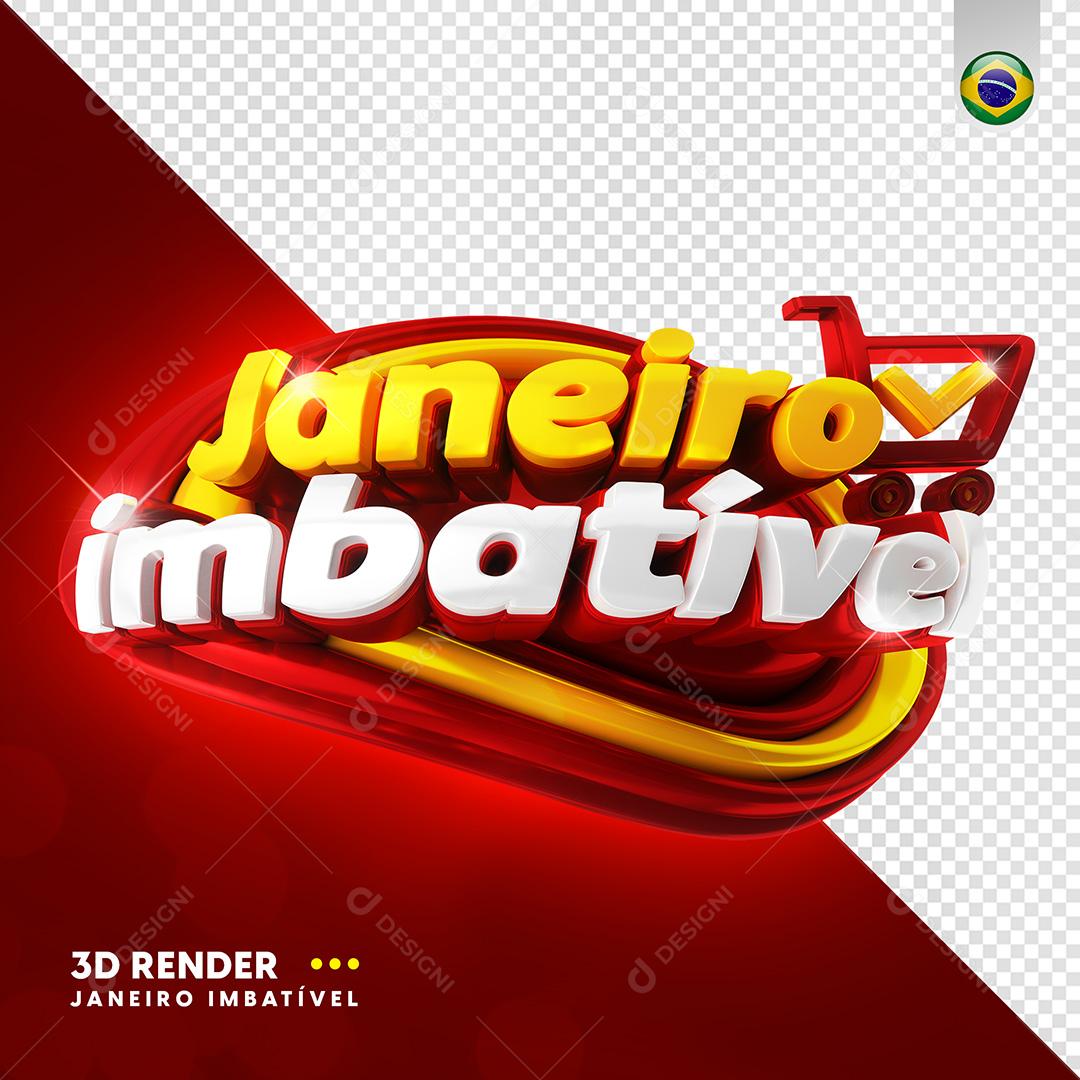 Selo 3D Janeiro Imbatível Vermelho Para Composição PSD