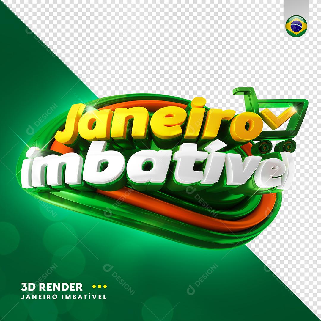 Selo 3D Janeiro Imbatível Verde Para Composição PSD