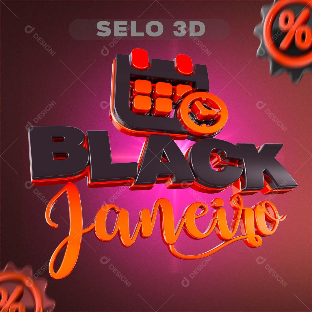 Selo 3D para Composição Black Janeiro PSD Editável