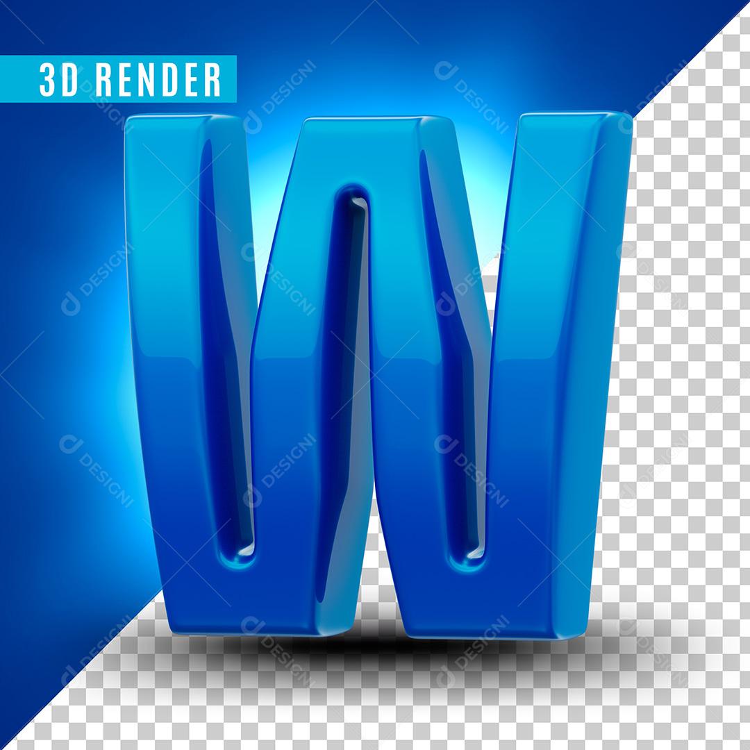 Letra W Azul Para Composição PSD Editável