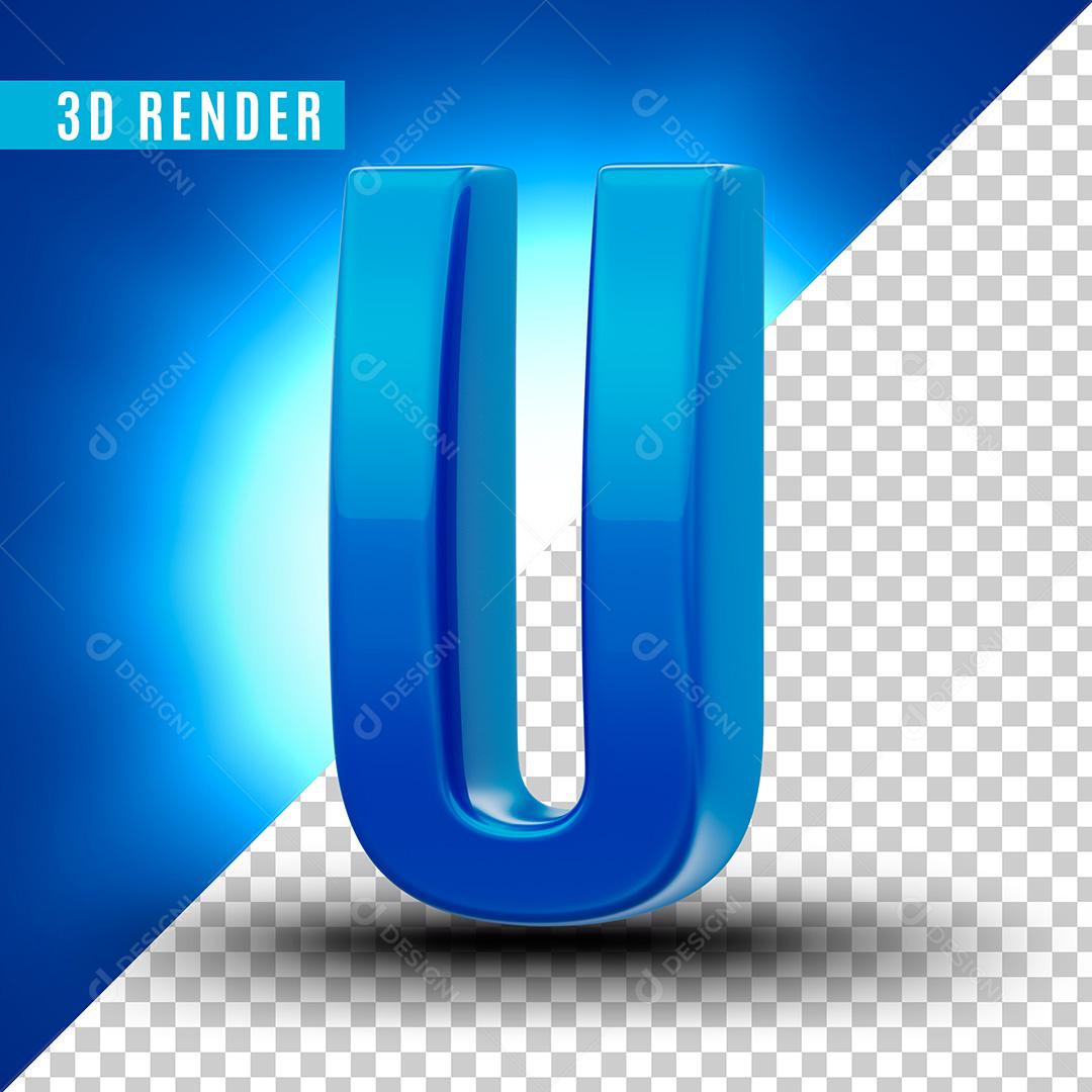 Letra U Azul Para Composição PSD Editável