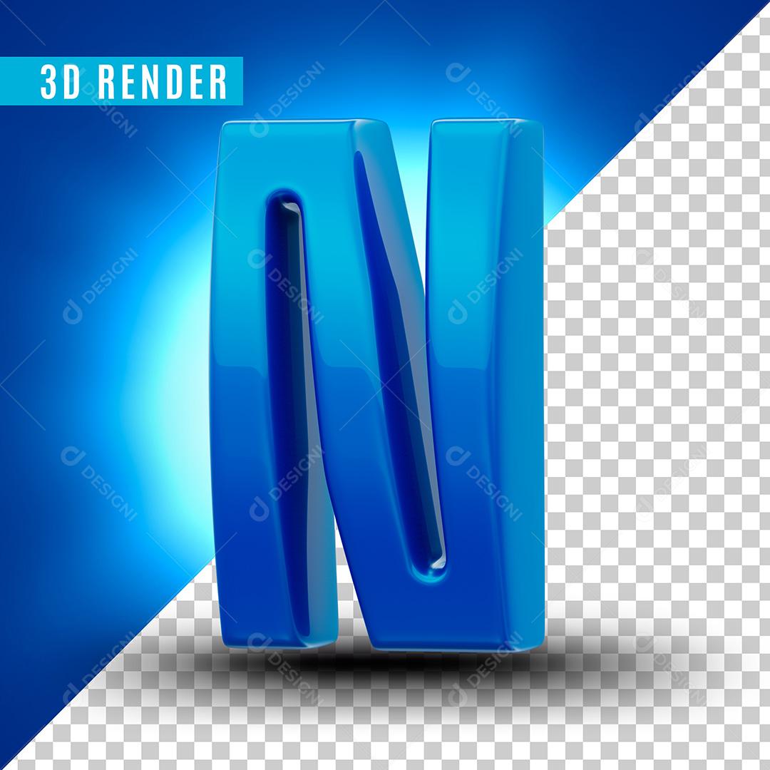 Letra N Azul Para Composição PSD Editável