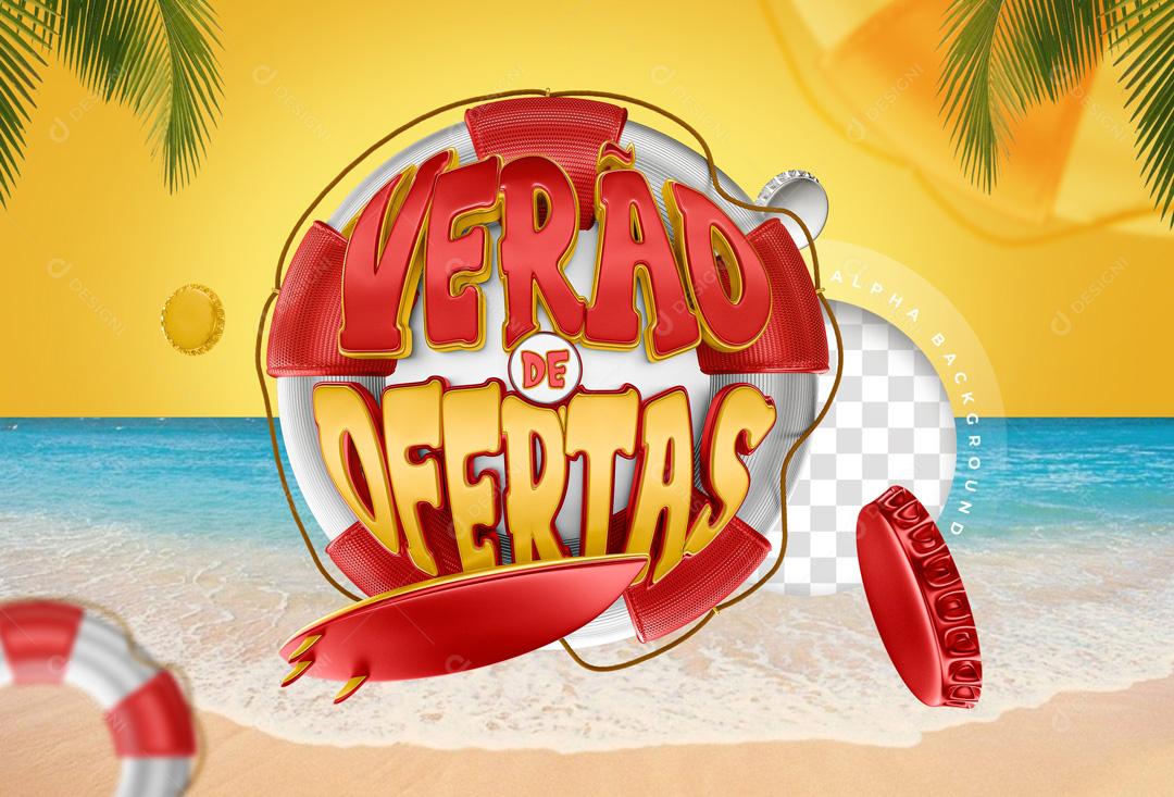 Selo 3D Verão De Ofertas Praia Para Composição PSD Editável