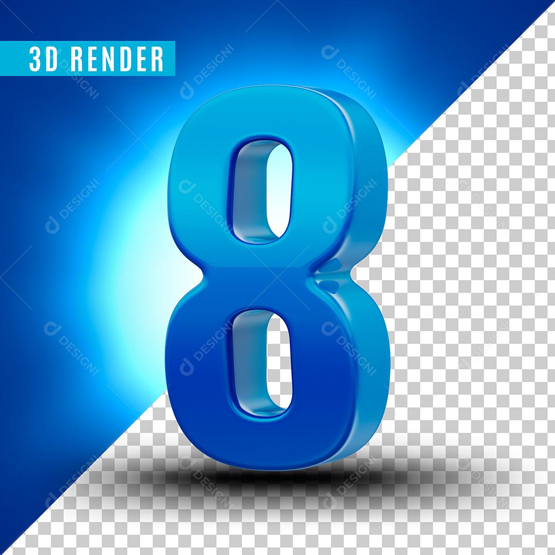 Número 3D 8 Azul Para Composição PSD Editável