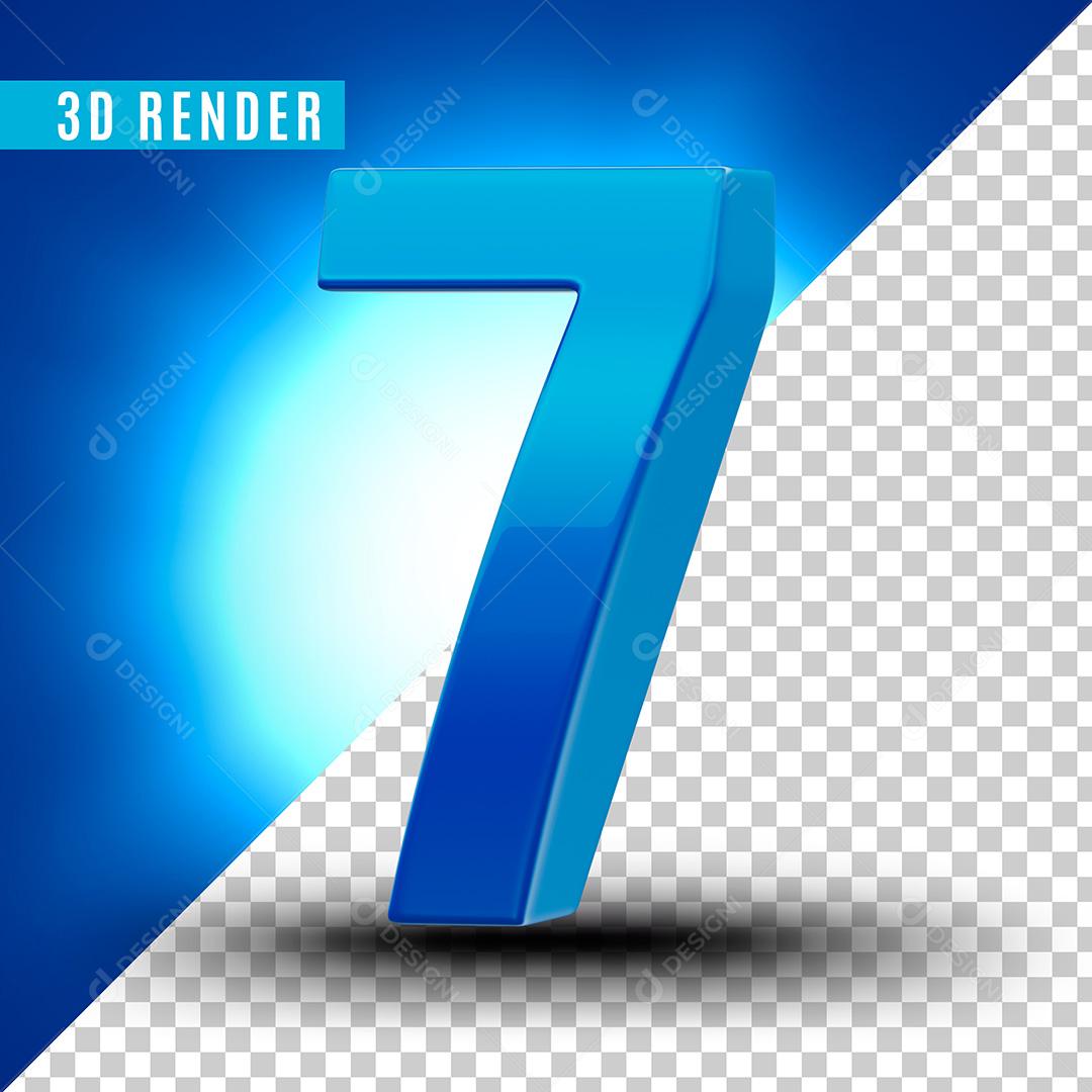 Número 3D 7 Azul Para Composição PSD Editável