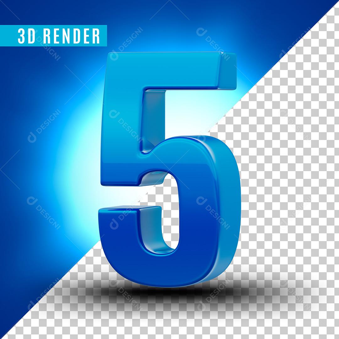 Número 3D 5 Azul Para Composição PSD Editável