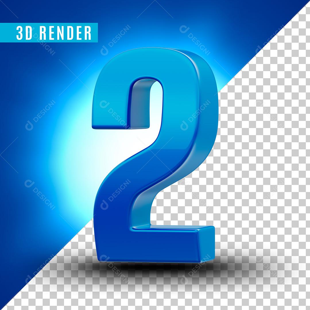 Número 3D 2 Azul Para Composição PSD Editável