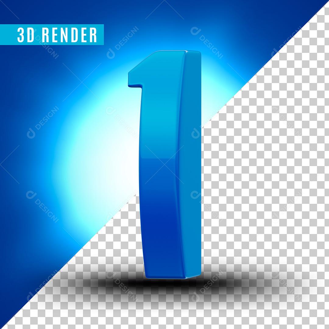 Número 3D 1 Azul Para Composição PSD Editável