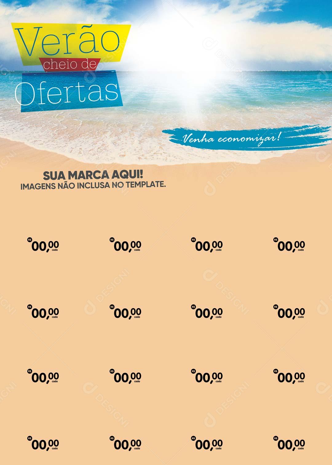 Encarte Verão Cheio de Ofertas Venha Economizar PSD Editável