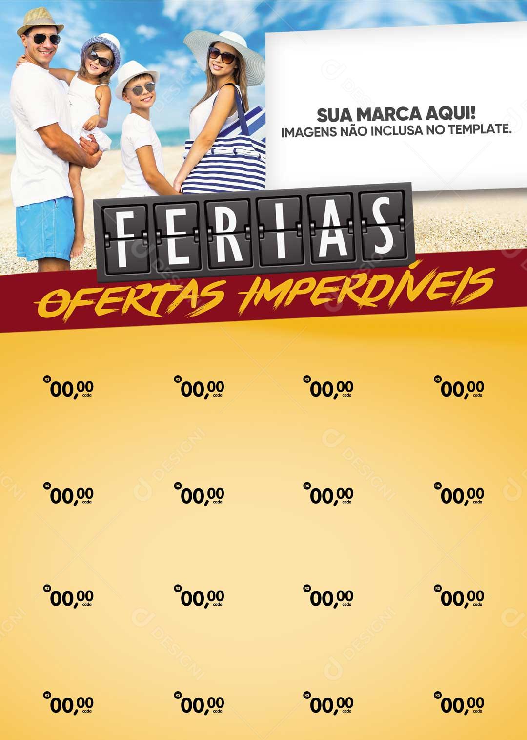 Encarte Ferias Ofertas Imperdiveis Familia Feliz na Praia PSD Editável