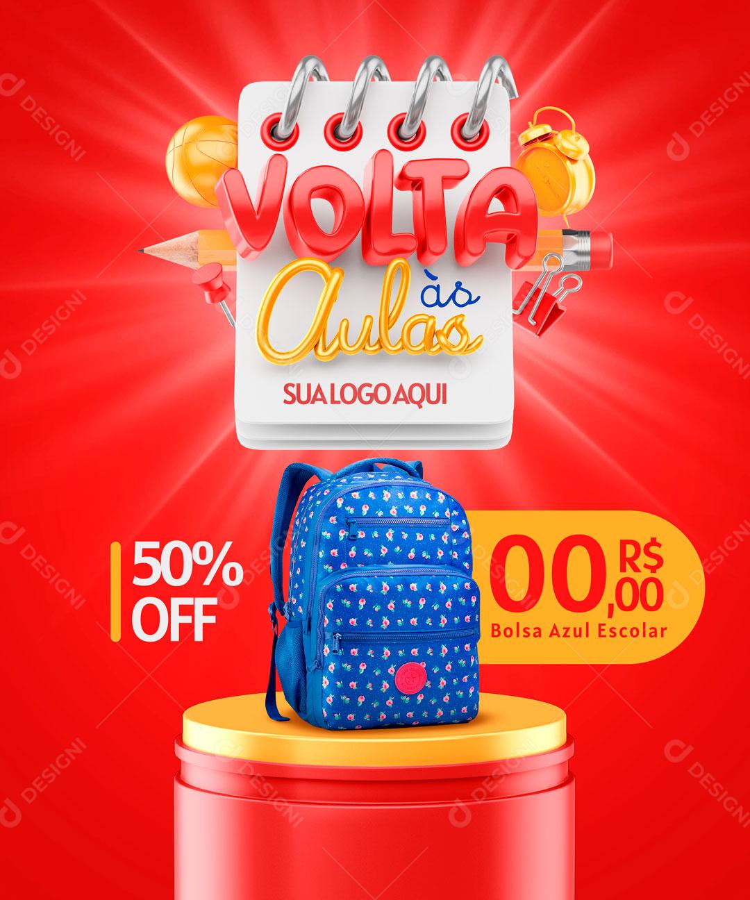 Social Media Template Volta às Aulas 50% Off Mochila Escolar PSD Editável