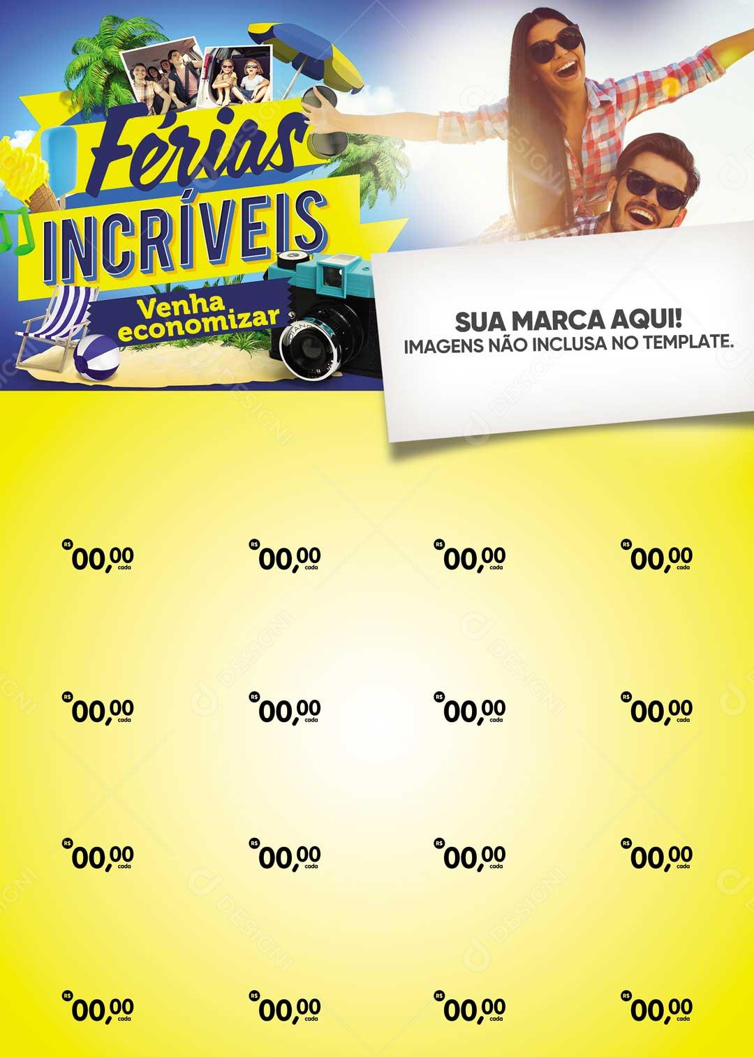 Encarte Férias Incriveis Venha Economizar Viagem PSD Editável