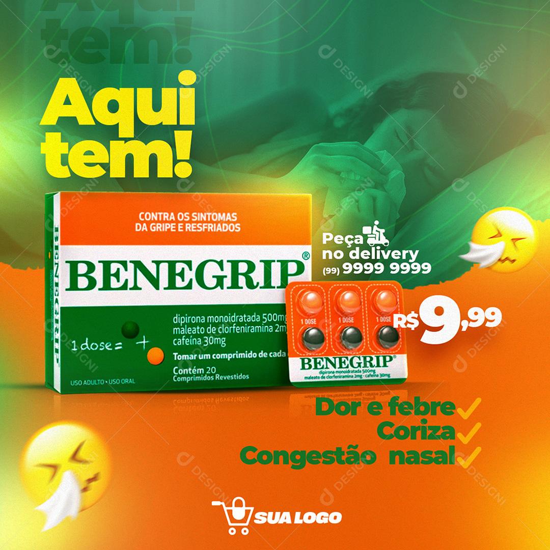 Social Media Farmacia Aqui Tem Benegrip PSD Editável