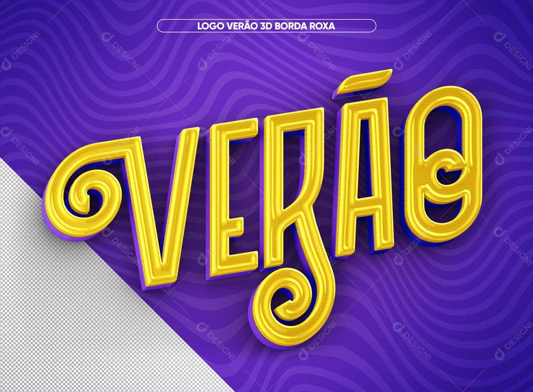 Verão Texto 3D Borda Roxa PSD Premium