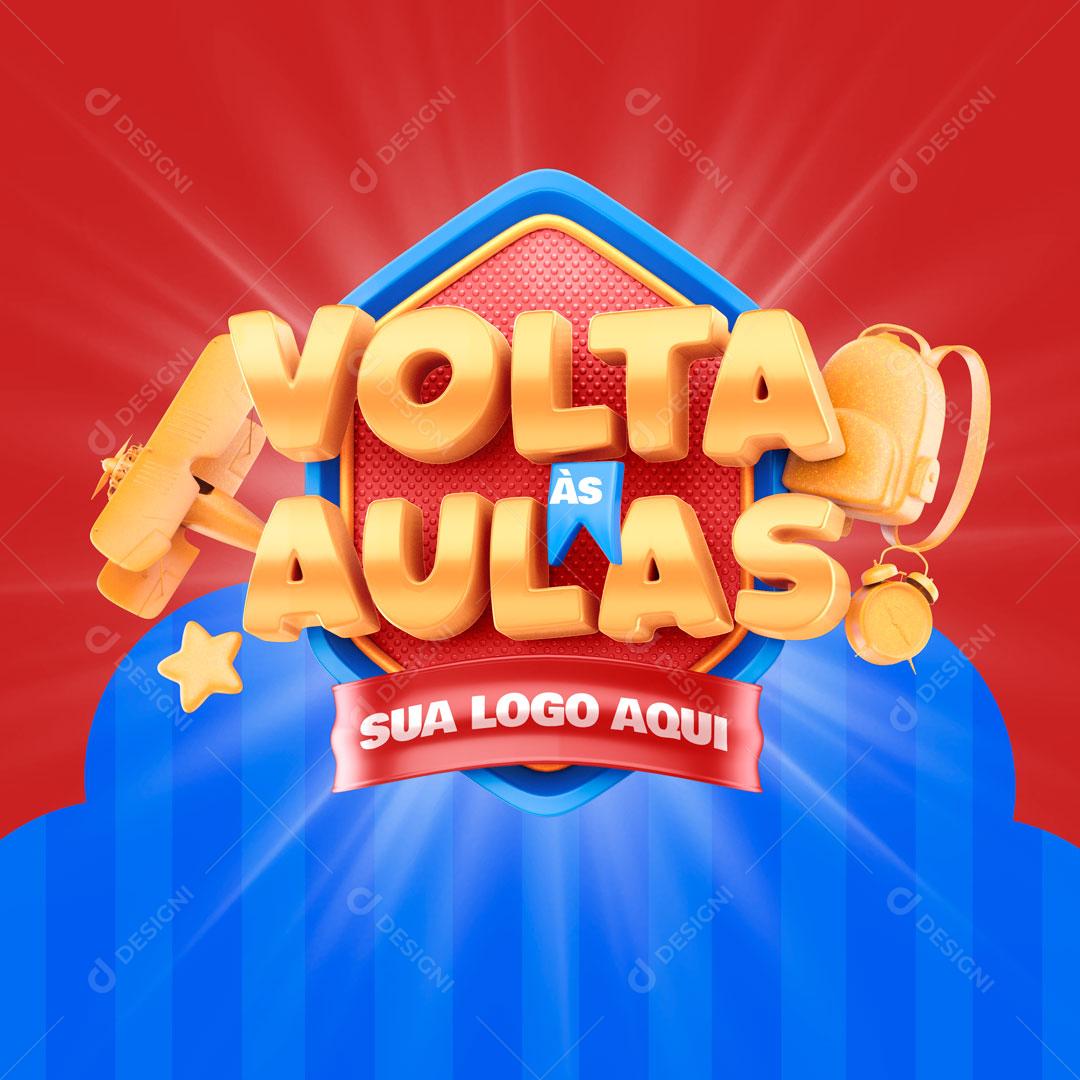 Selo 3D Volta às Aulas Dourado Texto Editável Para Composição PSD