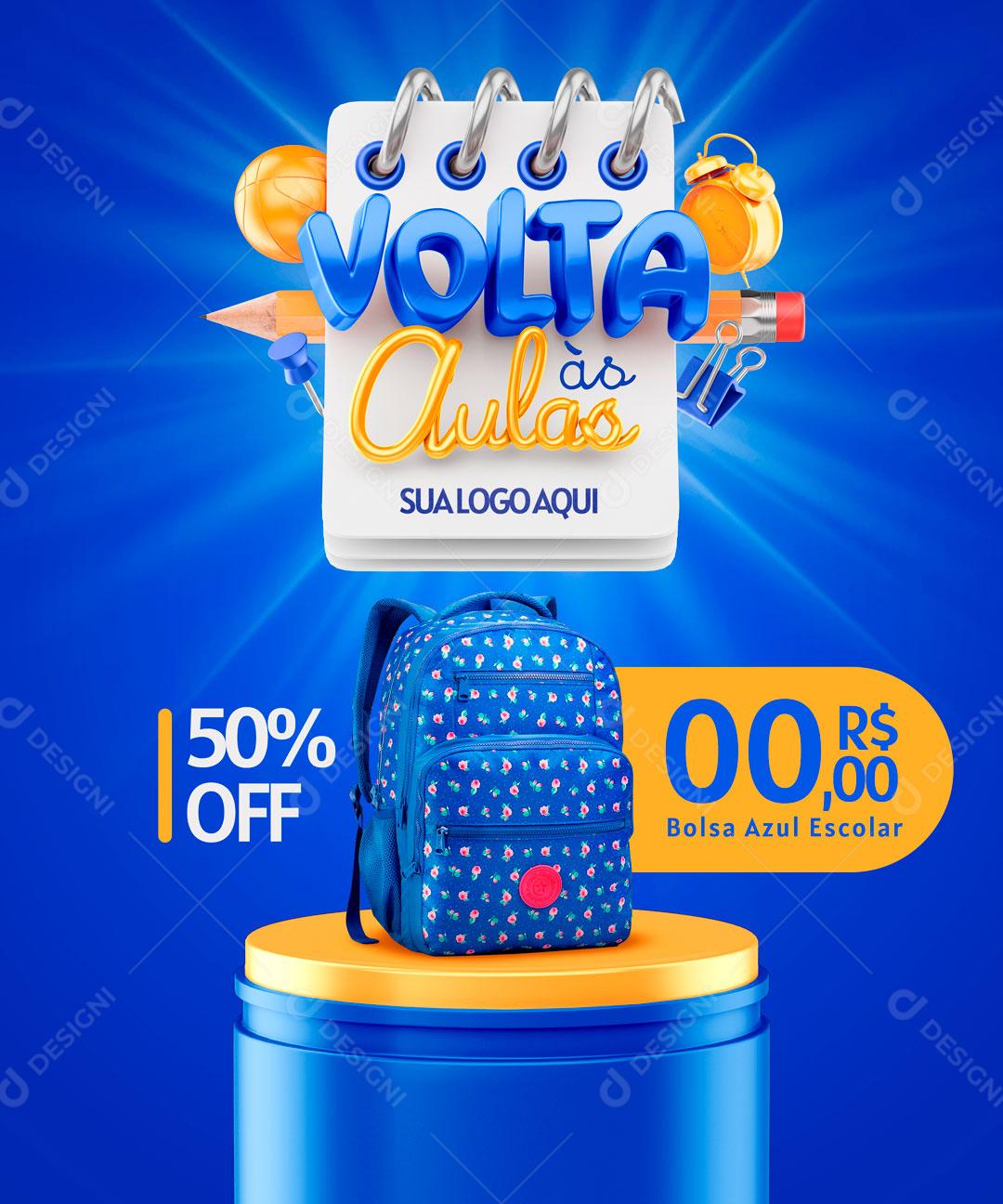 Social Media Template Volta às Aulas 50% Off Mochila Escolar PSD Editável