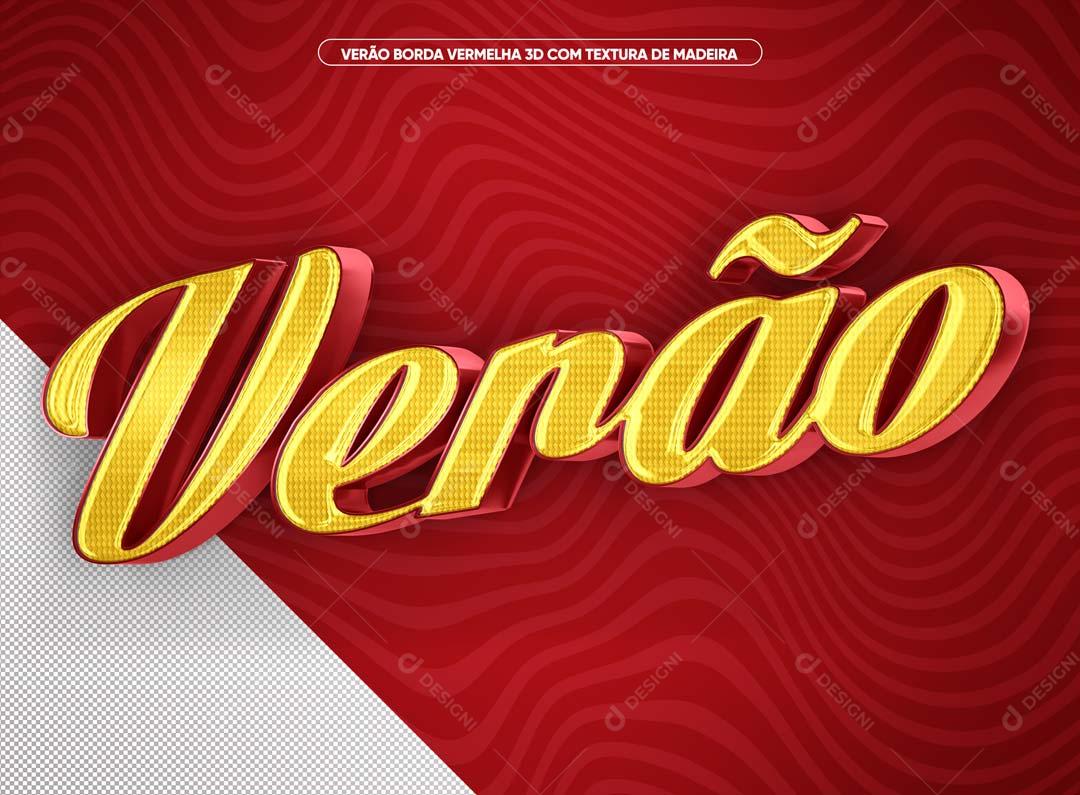 Verão Texto 3D Amarelo Borda Vermelha PSD Premium