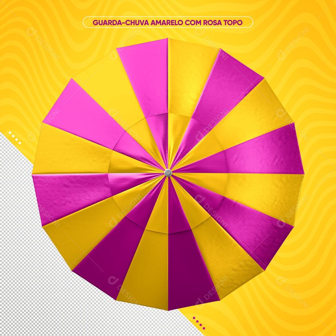 Guarda-Chuva De Verão Amarelo com Rosa Composição 3D PSD