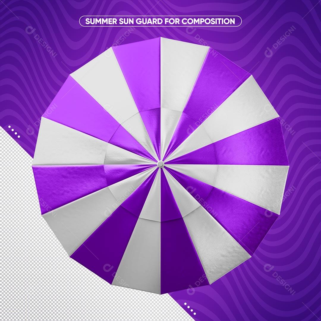 Guarda-Chuva De Verão Branco com Roxo Composição 3D PSD