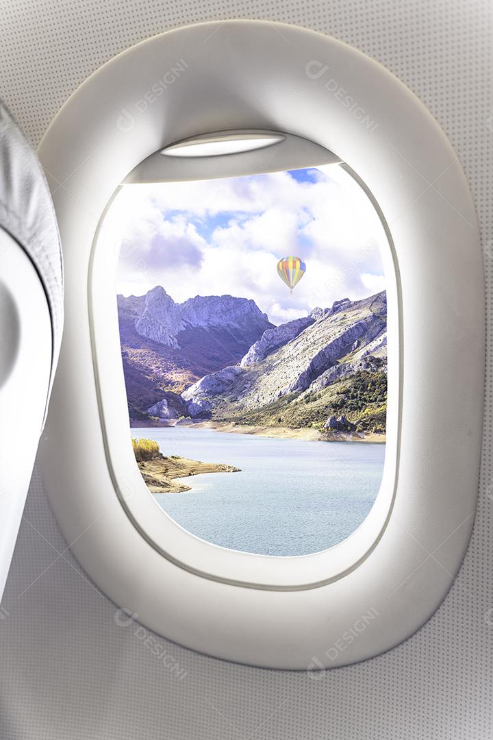 Foto Vista de Uma Janela de Avião de Um Pôr do Sol Dramático Conceito de Férias