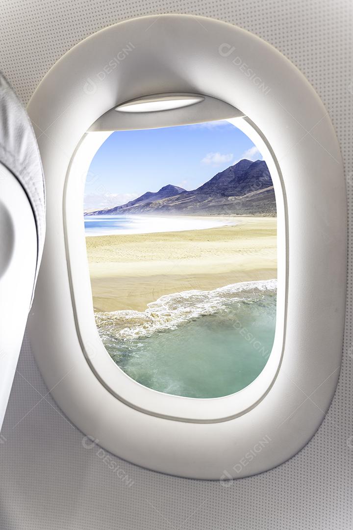 Foto Vista de Uma Janela de Avião de Um Pôr do Sol Dramático Conceito de Férias