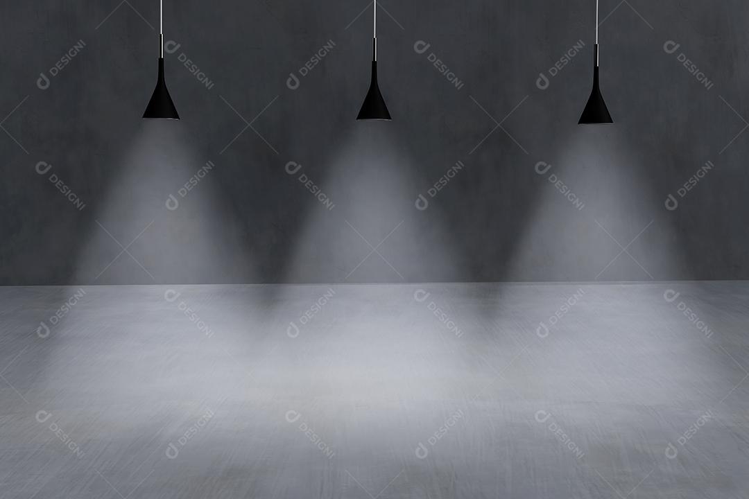 Foto Fundo Minimalista Em Concreto 3 Luzes Frias para Iluminar Pódio Renderização Em 3d