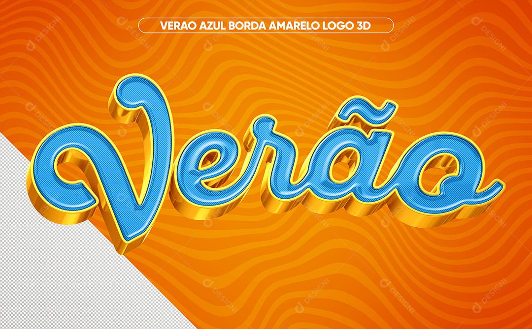 Verão Azul Borda Amarelo 3D Para Composição PSD