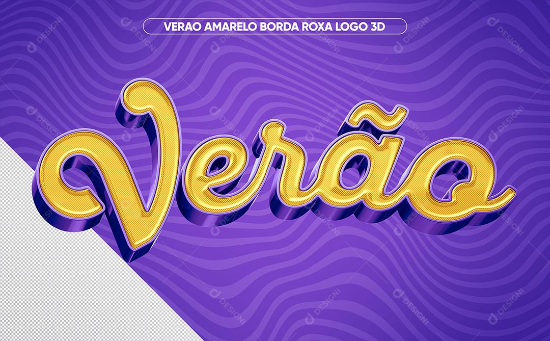 Verão Amarelo Borda Roxa 3D Para Composição PSD