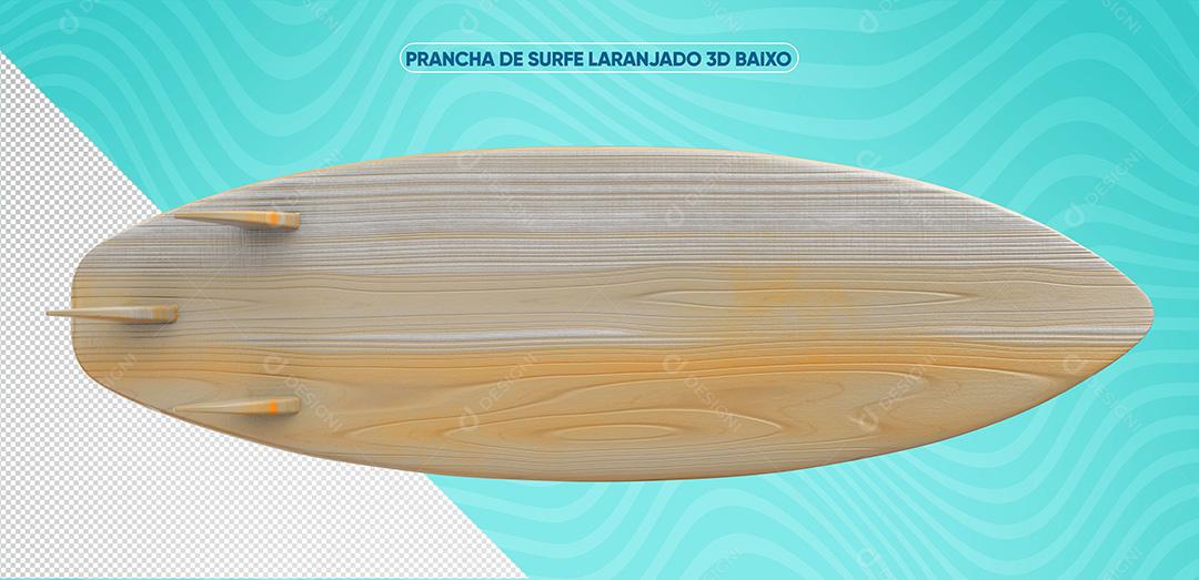 Prancha De Surfe Laranjado 3D Baixo Para Composição PSD