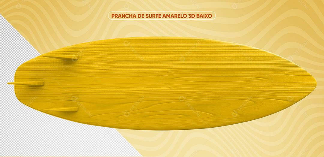 Prancha De Surfe 3D Amarelo 3D Baixo Para Composição PSD