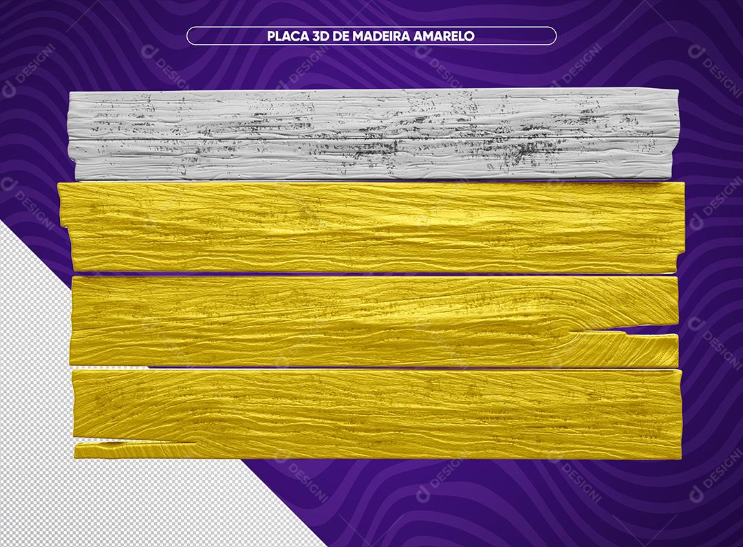 Placa 3D De Madeira Amarelo Para Composição PSD