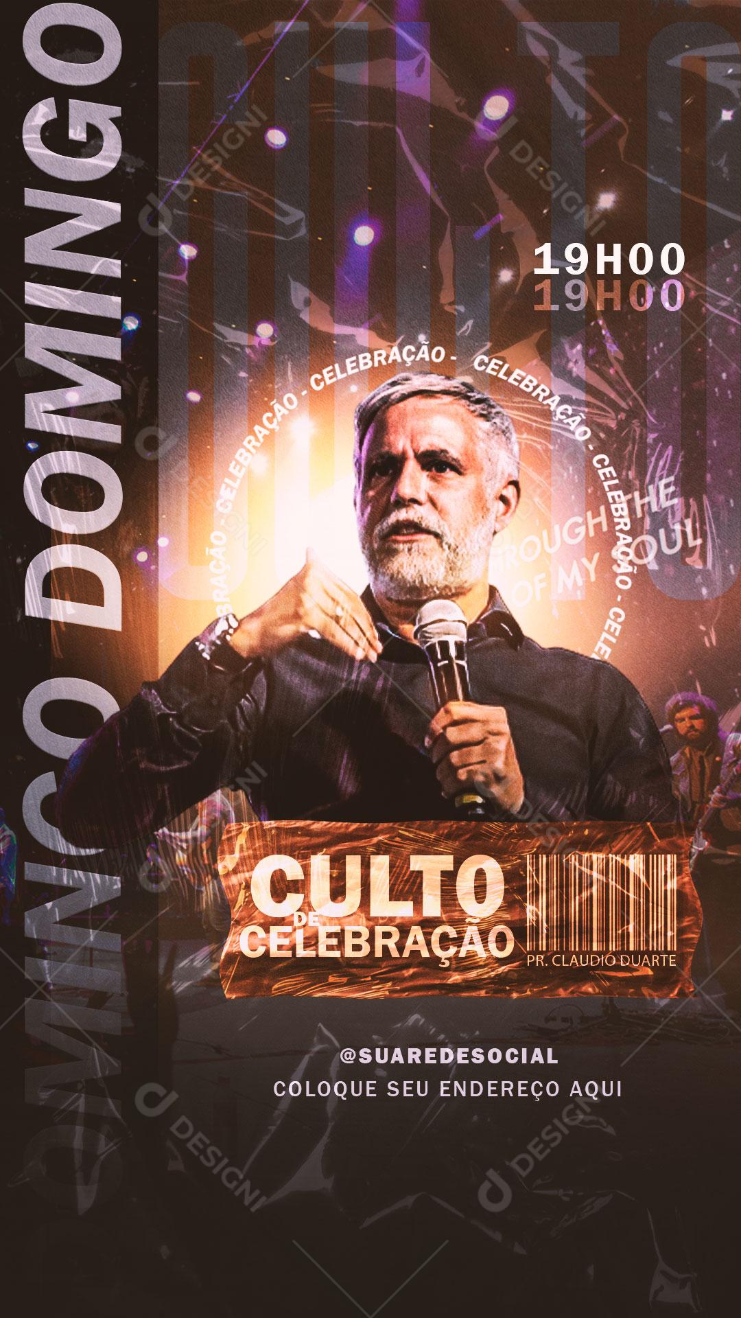 Flyer Story Culto de Celebreção Pr Claudio Social Media PSD Editável