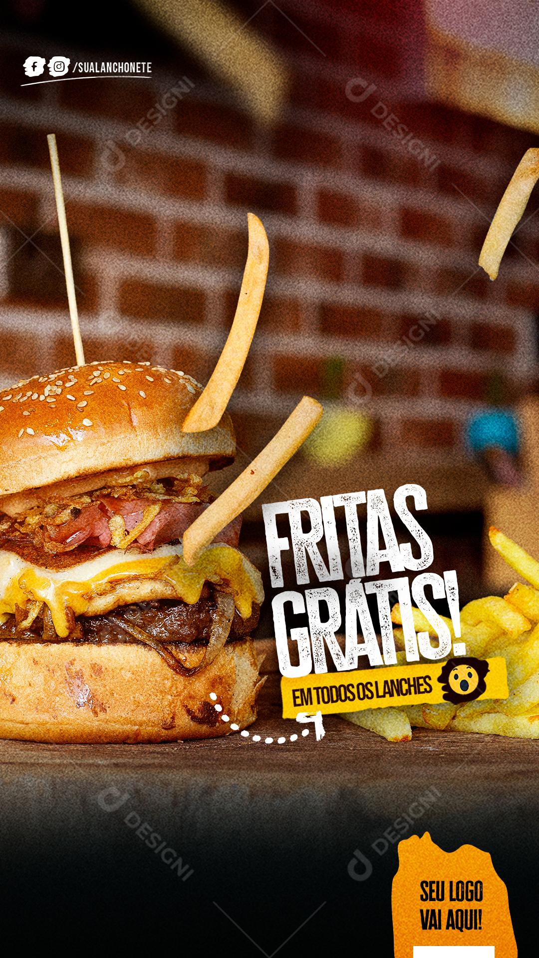Fritas Grátis Em Todos Os Lanches Social Media PSD Editável