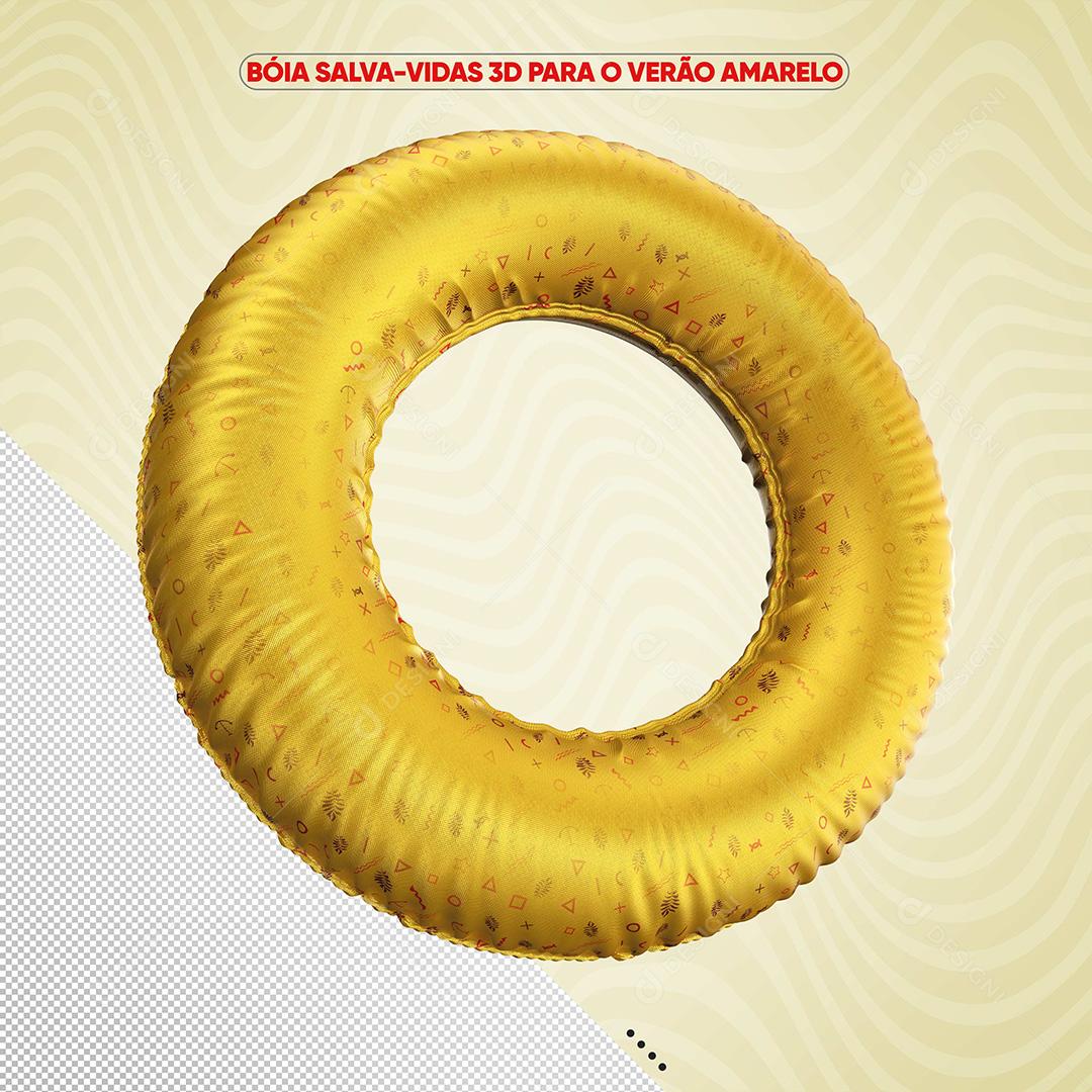 Bóia Salva Vidas 3D Para O Verão Amarelo Para Composição PSD