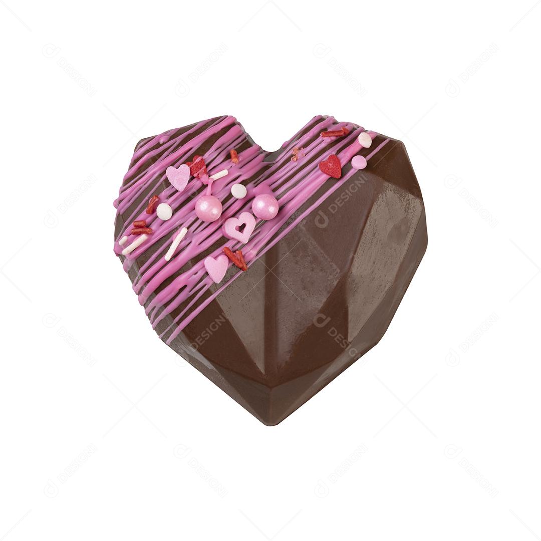 Coração de Chocolate Recheado Decorado Isolado Sobre Fundo Branco Imagens jpg