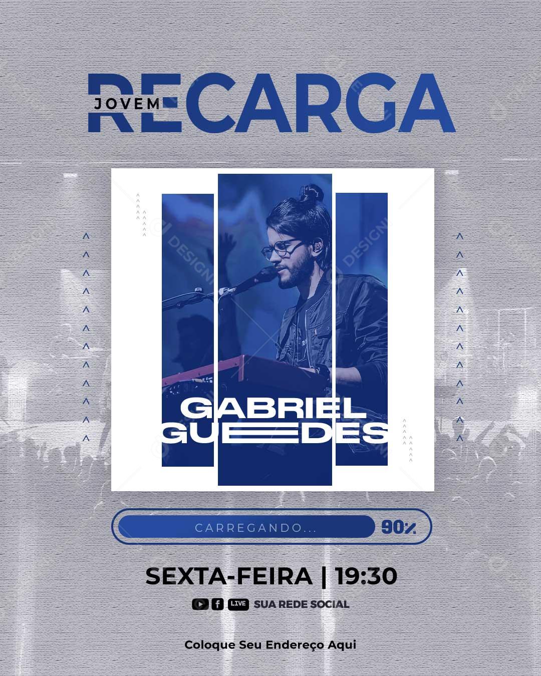 Jovem Recarga Gabriel Guedes Igreja Culto Social Media PSD Editável