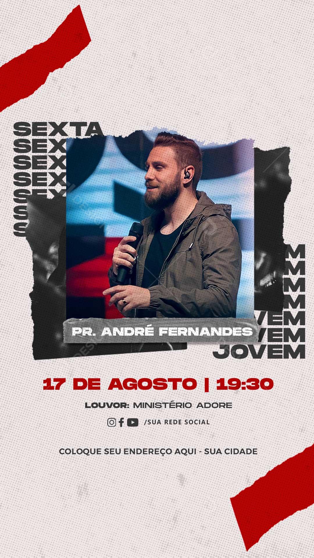 Sexta Jovem Culto Igreja Pregação Social Media PSD Editável