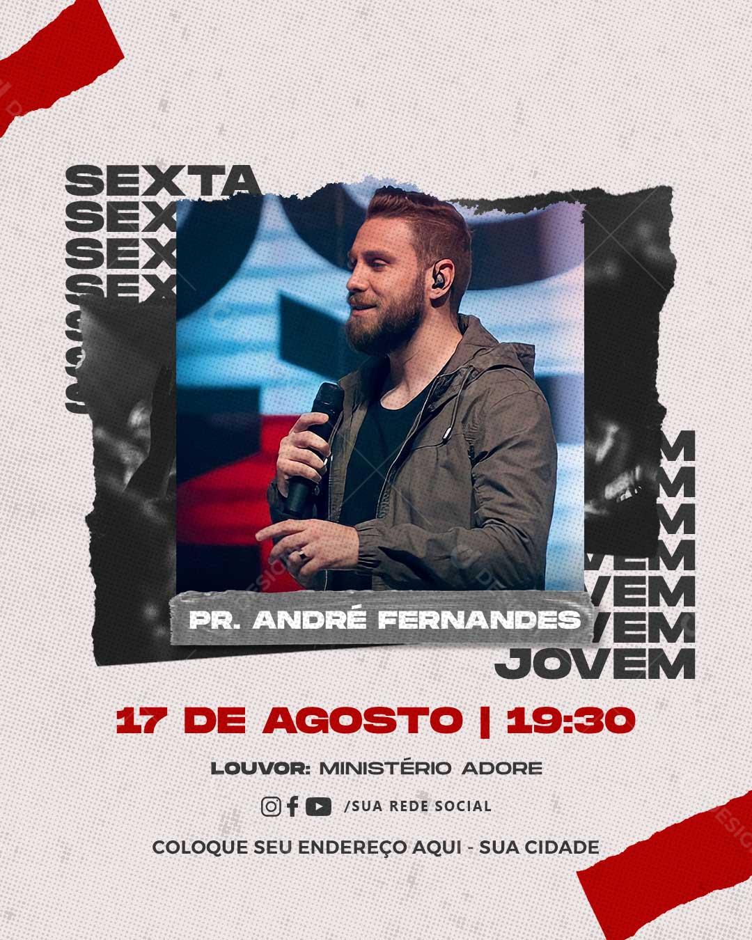 Social Media Sexta Jovem Culto Igreja Pregação PSD Editável