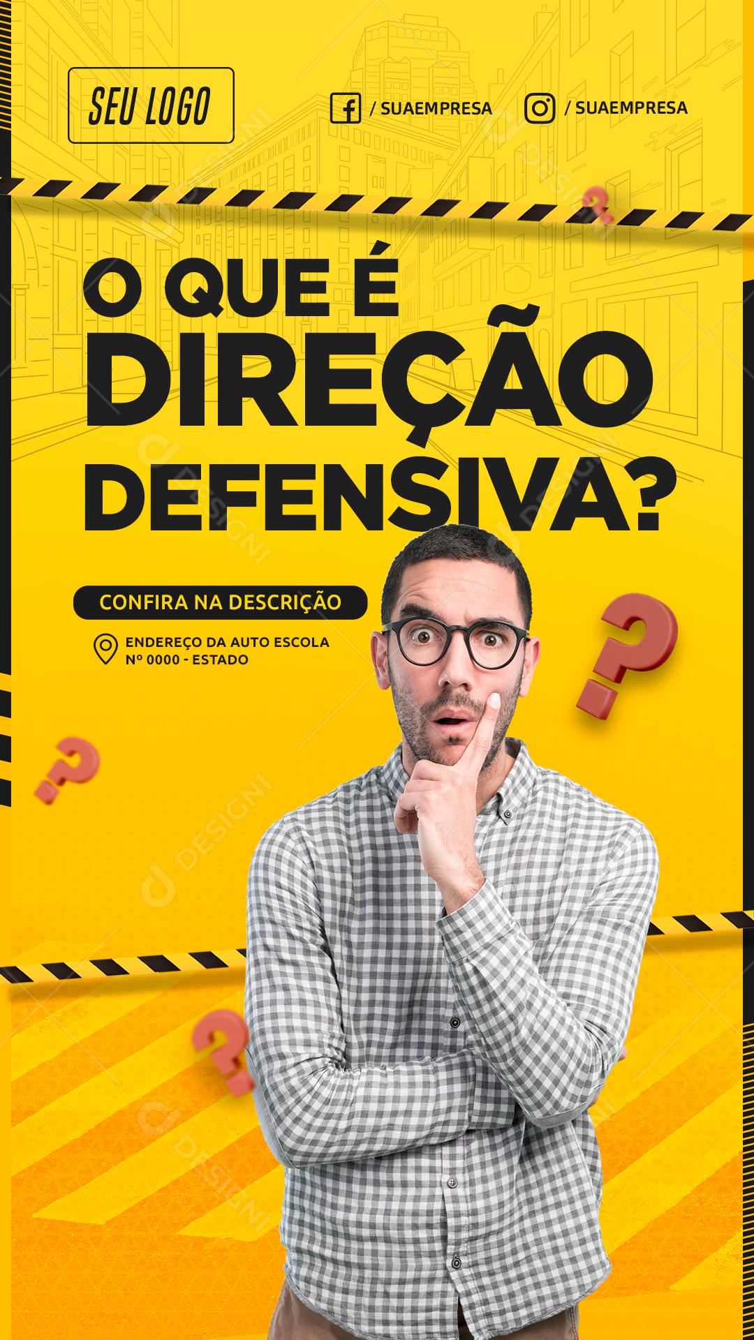 O Que é Direção Defensiva Social Media PSD Editável