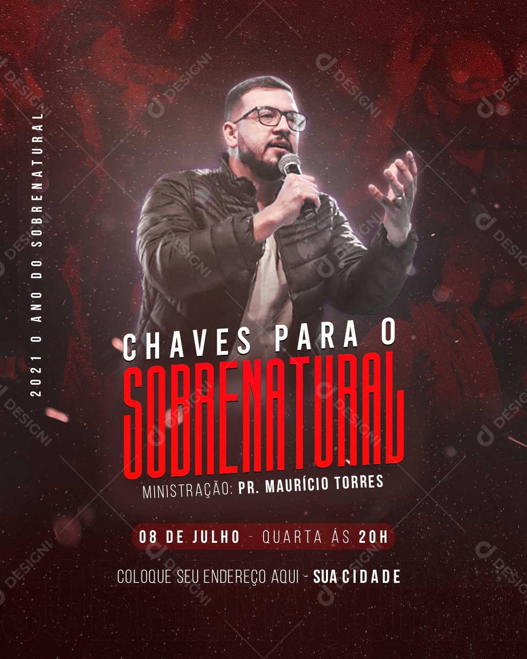 Social Media Chaves Para O Sobrenatural Flyers Culto Igreja PSD Editável