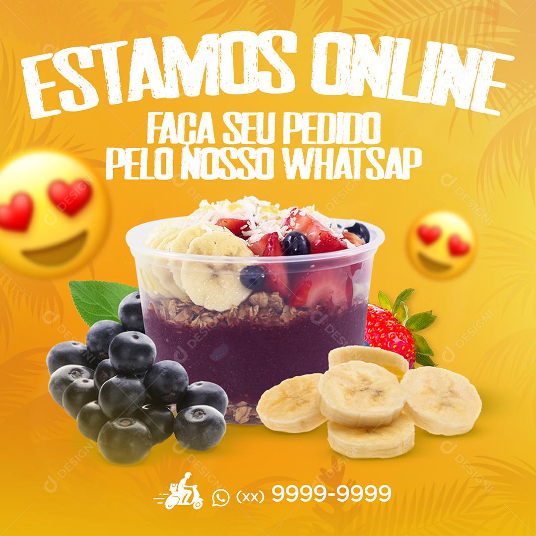 Social Media Estamos Online Faça Seu Pedido Pelo Nosso Whatsapp Açaí PSD Editável