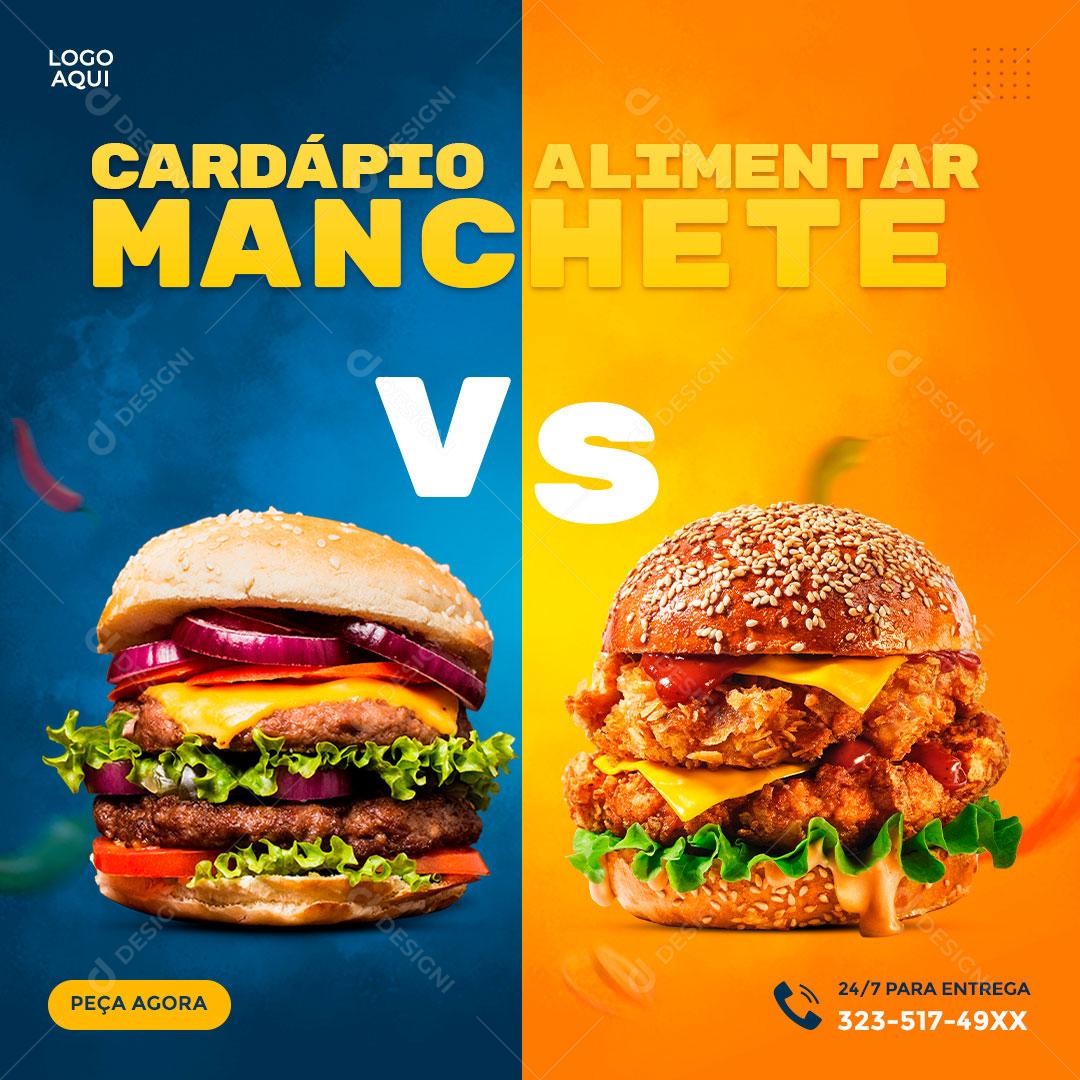 Cardápio Alimentar Manchete Burguer Social Media PSD Editável