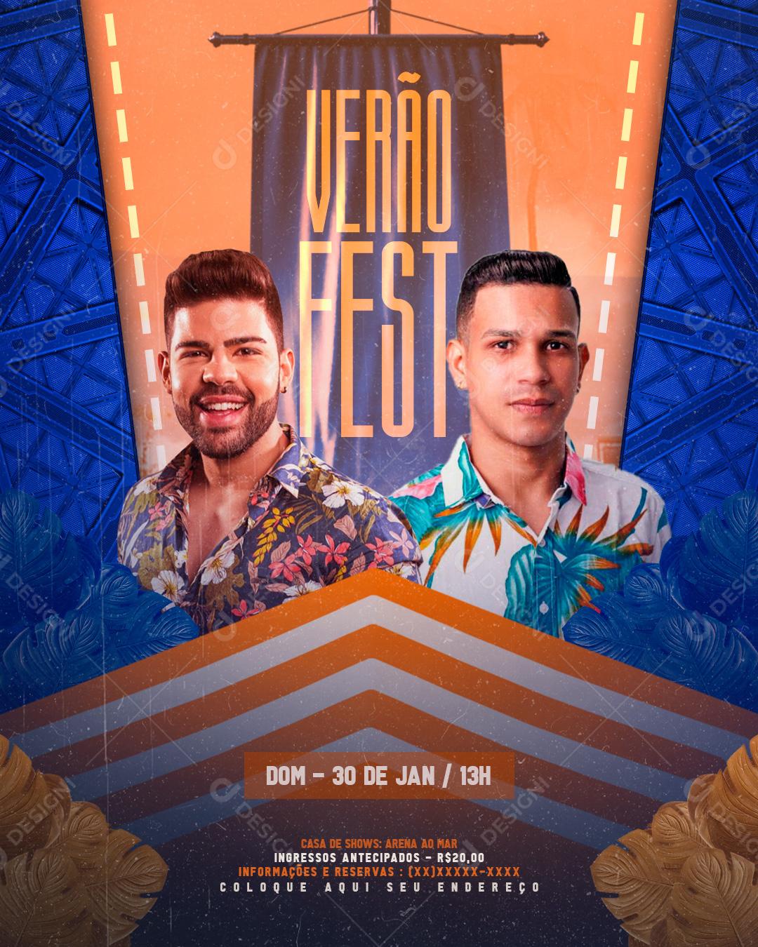 Social Media Verão Fest Agendas Flyers PSD Editável