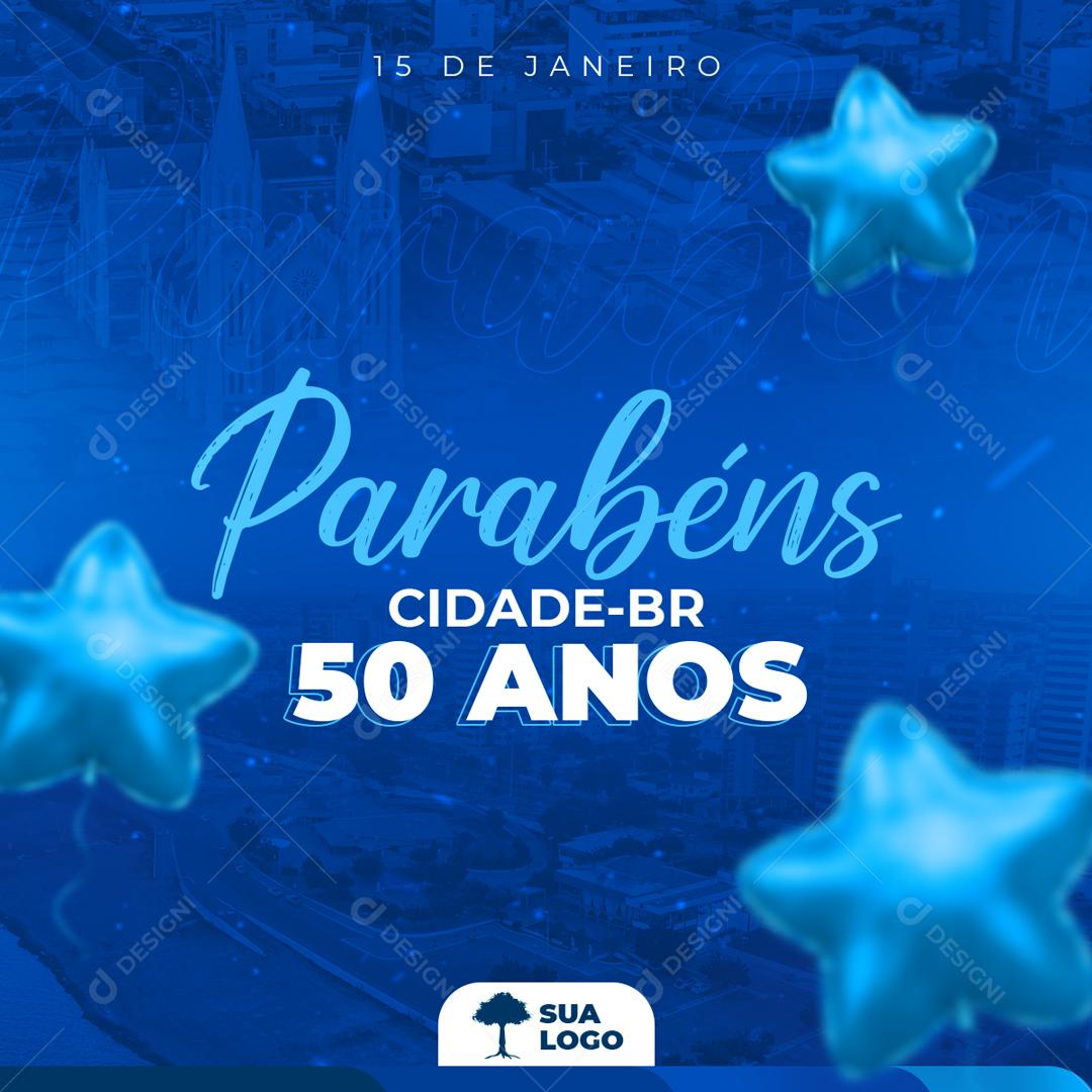 Parabéns Cidade Br 15 De janeiro Feliz Aniversario Social Media PSD Editável