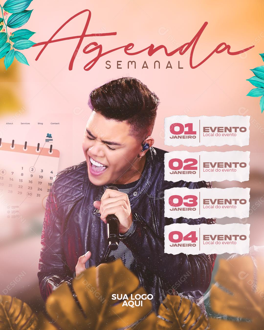 Flyer Agenda Semanal Cantor Sertanejo Social Media PSD Editável
