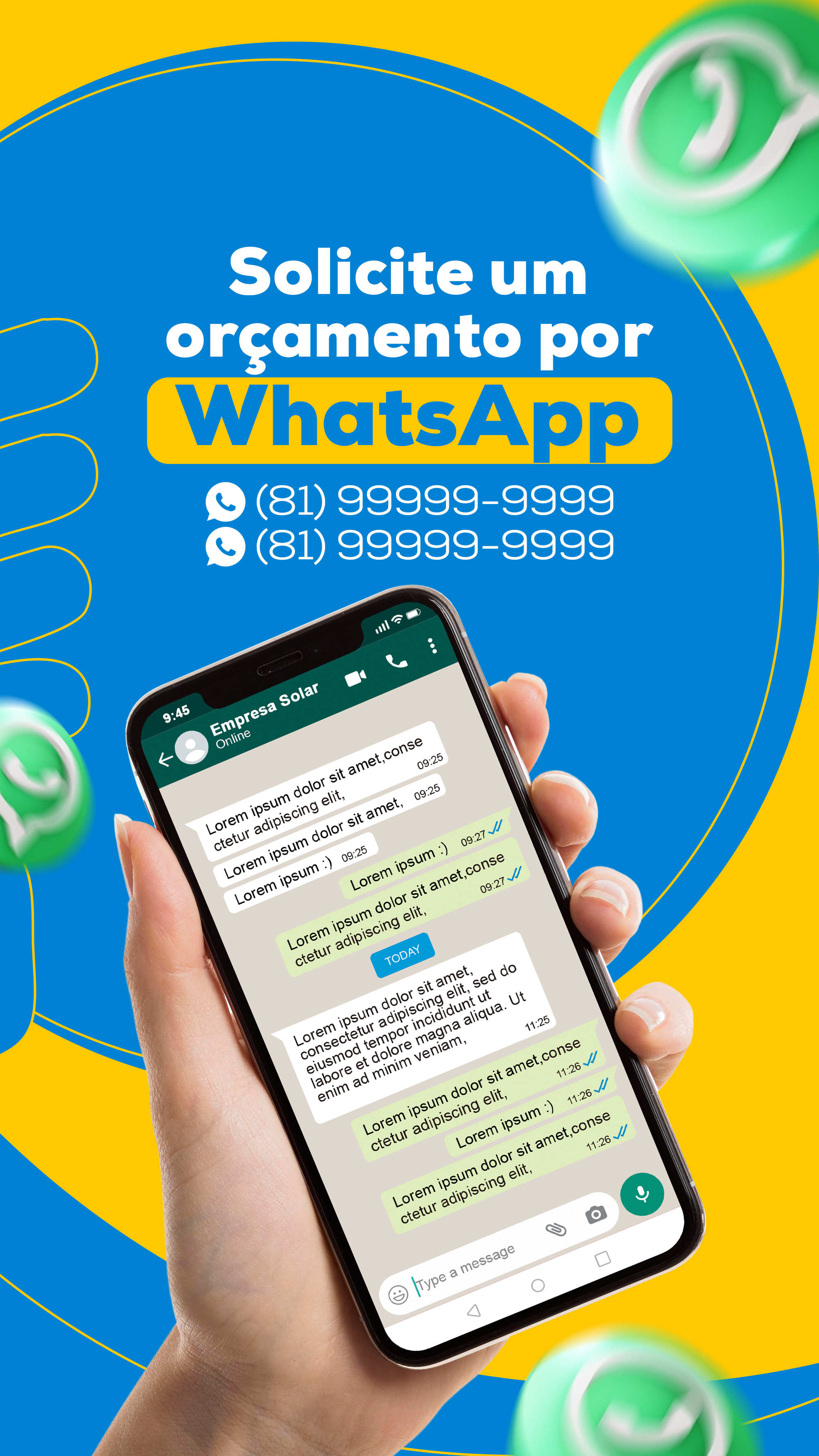 Solicite O Seu Orçamento Pelo WhatsApp Social Media PSD Editável